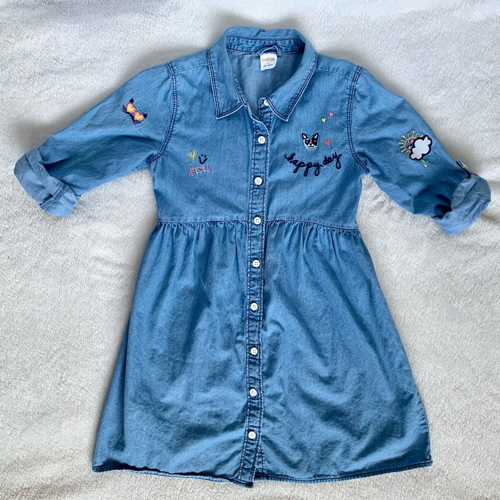 Gymboree Chambray Button Down Dress w Embroidered Sunshine Happy Day!